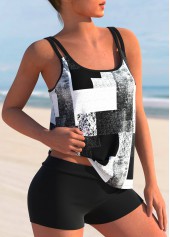 Plus Size Geometric Print Black Tankini Top-No Bottom