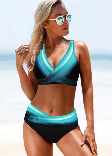 Modlily Printed Mid Waist Spaghetti Strap Bikini Set - S