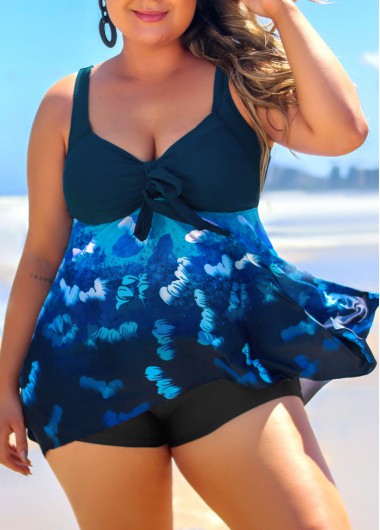 Modlily Ombre Plus Size Navy Blue Tankini Top - 1X