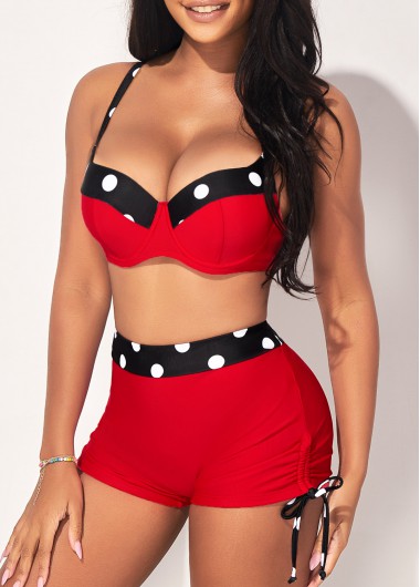 Modlily High Waisted Polka Dot Red Bikini Set - XL