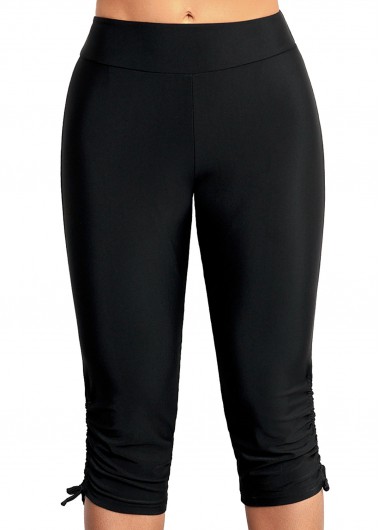 Modlily Black Mid Waist Drawstring Detail Swim Shorts - S