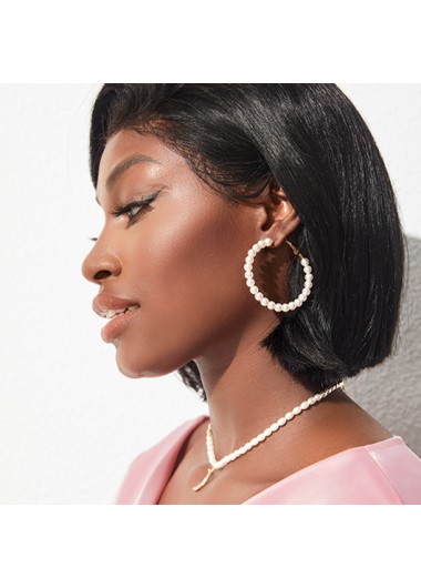 Modlily Reteo Pearl Design Circle Shape White Earrings - One Size