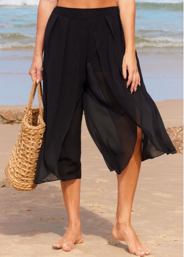 women clothes image of High Waisted Side Slit Black Beach Pants