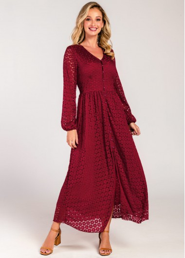 Modlily Lace Patchwork Valentines Wine Red Dress - M