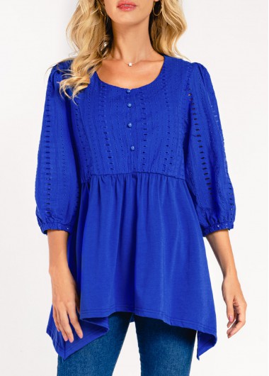 Modlily Lace Patchwork Royal Blue Pierced T Shirt - M