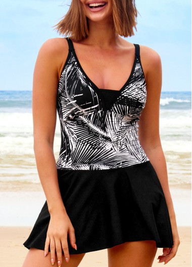 Modlily Black Asymmetric Striped One Piece Swimwear - L