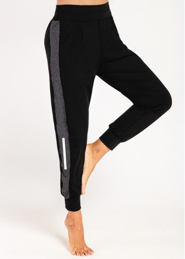 Modlily High Waisted Black Contrast Sports Bottom - M