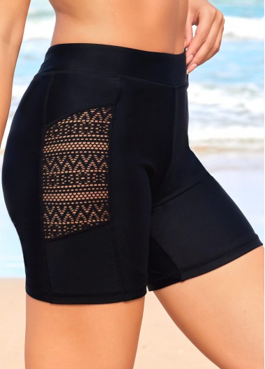 Modlily Black Lace Stitching High Waisted Swim Shorts - XL