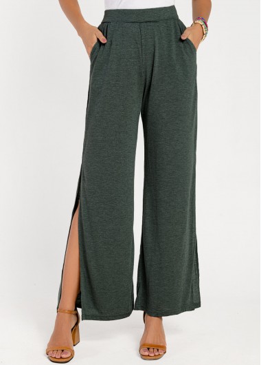 Modlily Blackish Green Side Slit Tie Design Pants - S