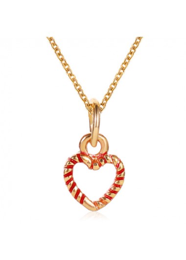 Modlily Valentines Heart Pendant Gold Metal Necklace - One Size