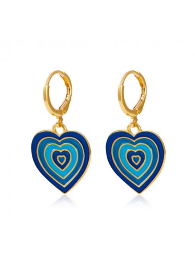 Modlily Valentines Ombre Heart Design Blue Earrings - One Size