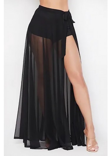 Modlily Black High Waist Side Slit Mesh Pantskirt - M