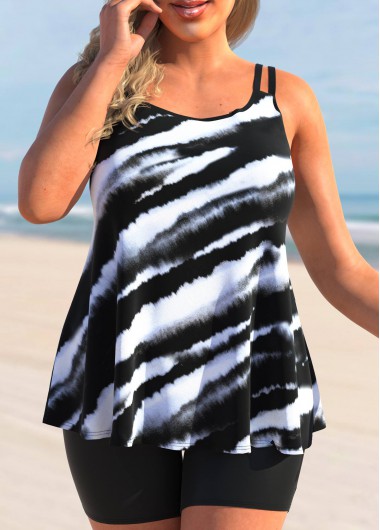 Modlily Plus Size Color Block Tie Dye Print Tankini Top - 1X