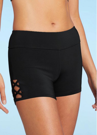 Modlily Black Lace Up Mid Waist Swim Shorts - M