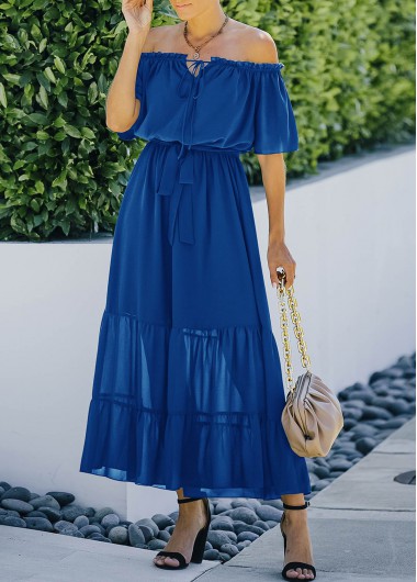 Modlily Off Shoulder Royal Blue Tie Front Dress - M