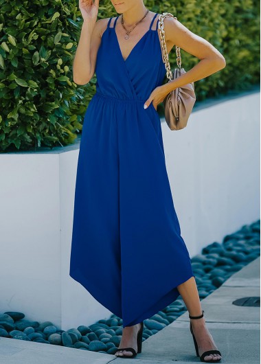 Modlily Pocket Royal Blue Double Straps Jumpsuit - M