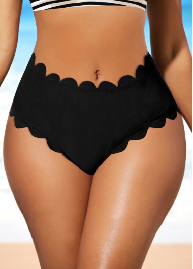 Modlily Wave Edge Black Mid Waist Bikini Bottom - XXL