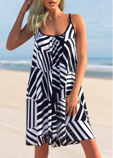 Modlily Color Block Spaghetti Strap Striped Cover Up - XXL