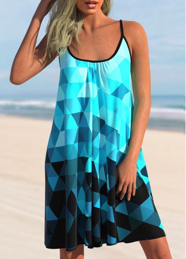 Modlily Blue Ombre Geometric Print Cover Up - M