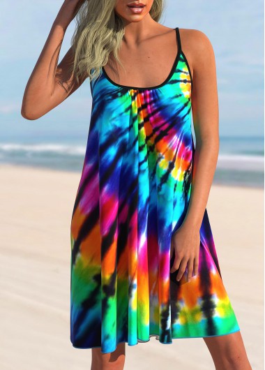 Modlily Rainbow Color Tie Dye Print Cover Up Dress - M