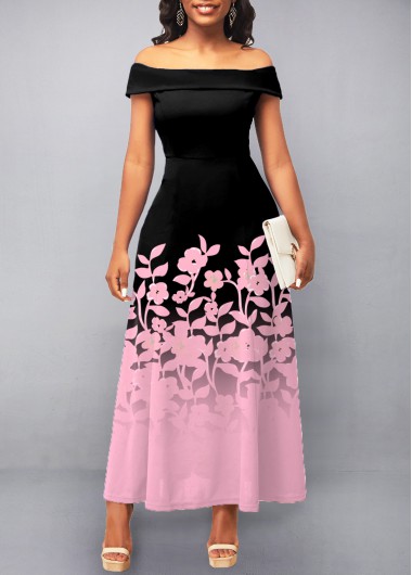 Modlily Floral Print Off Shoulder Black Dress - M