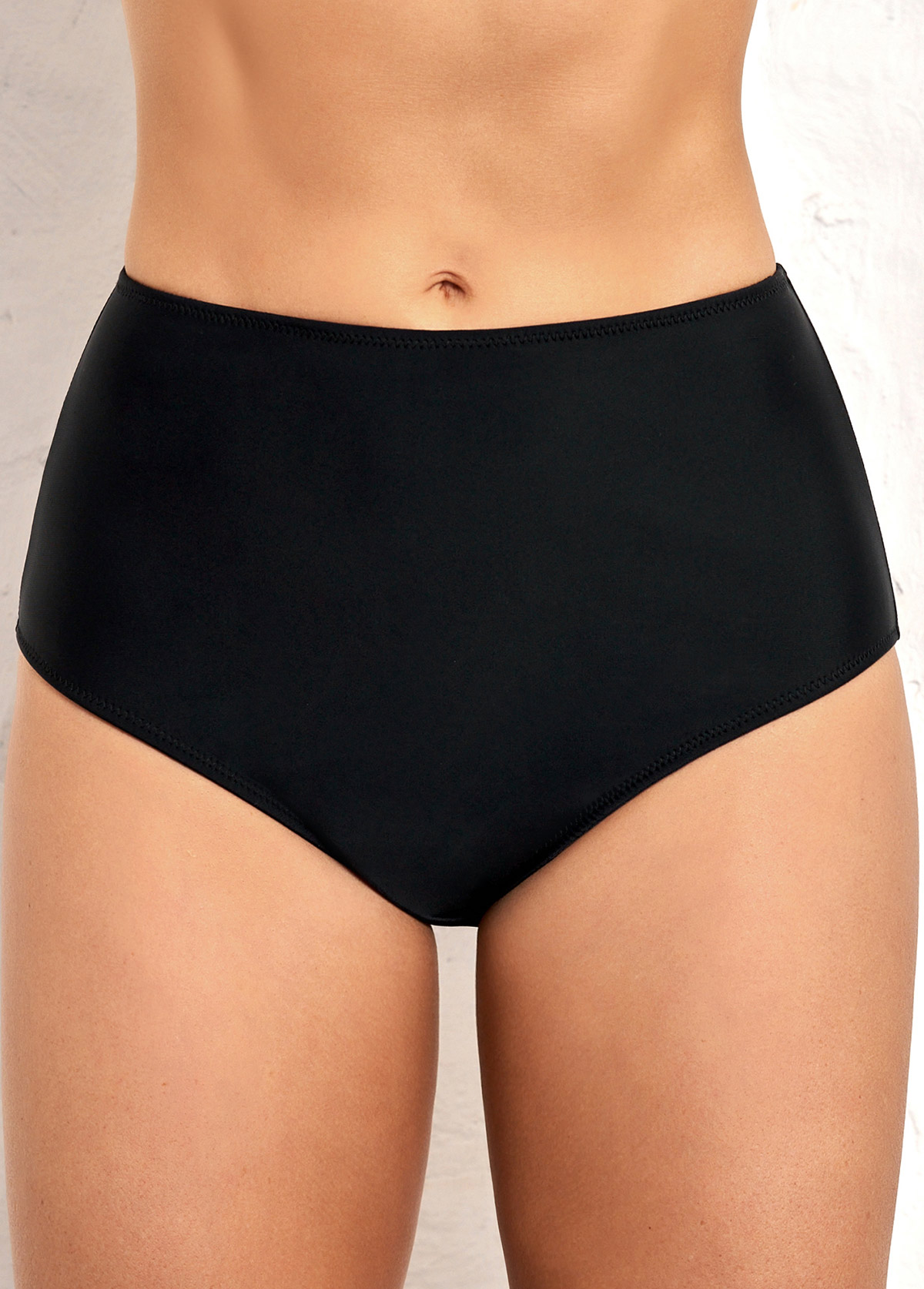 Black High Waisted Elastic Detail Swimwear Panty