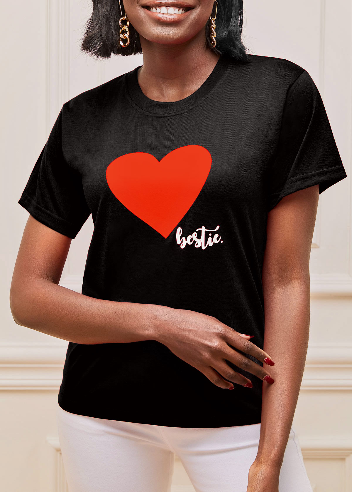 Heart Print Black Valentines Short Sleeve T Shirt