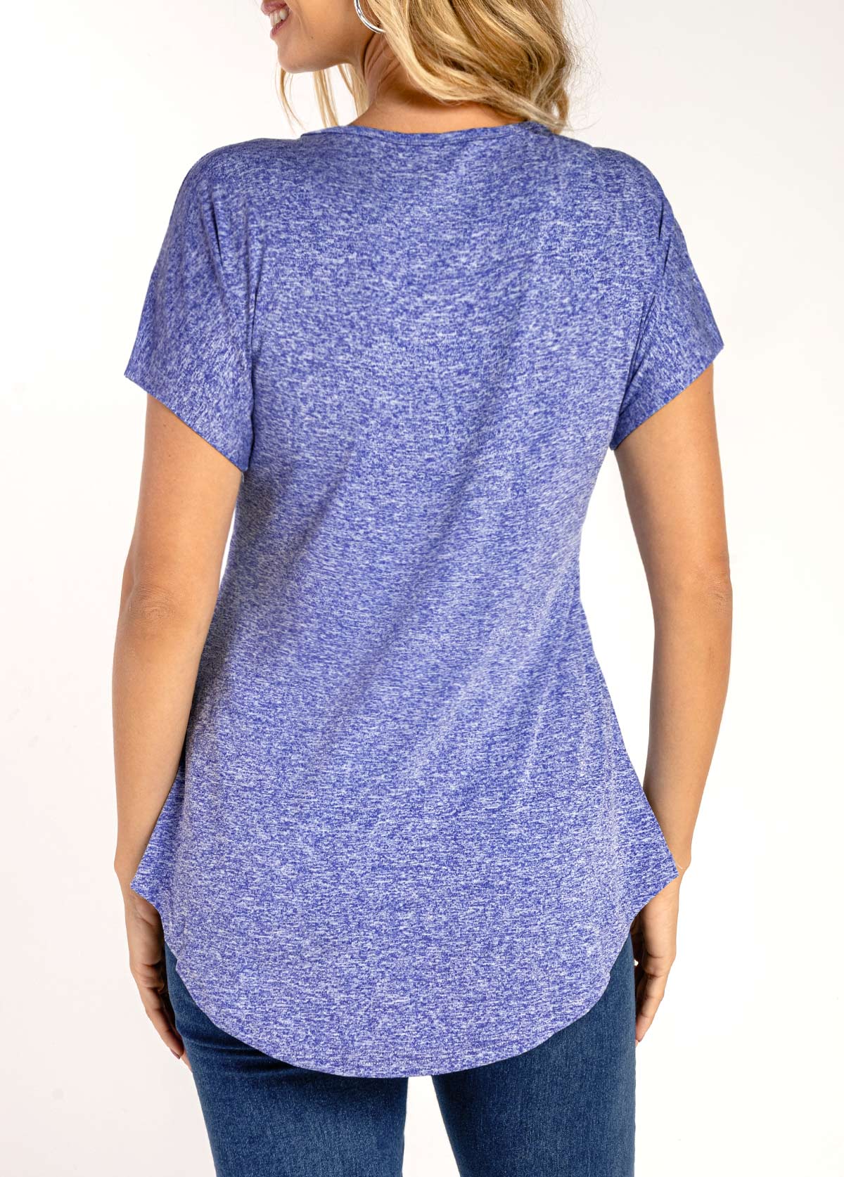 Short Sleeve Purplish Blue Quarter Zip T Shirt