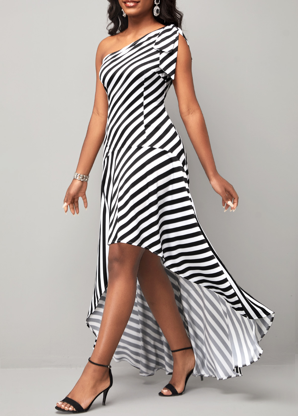 Stripe Print Color Block Dip Hem Dress