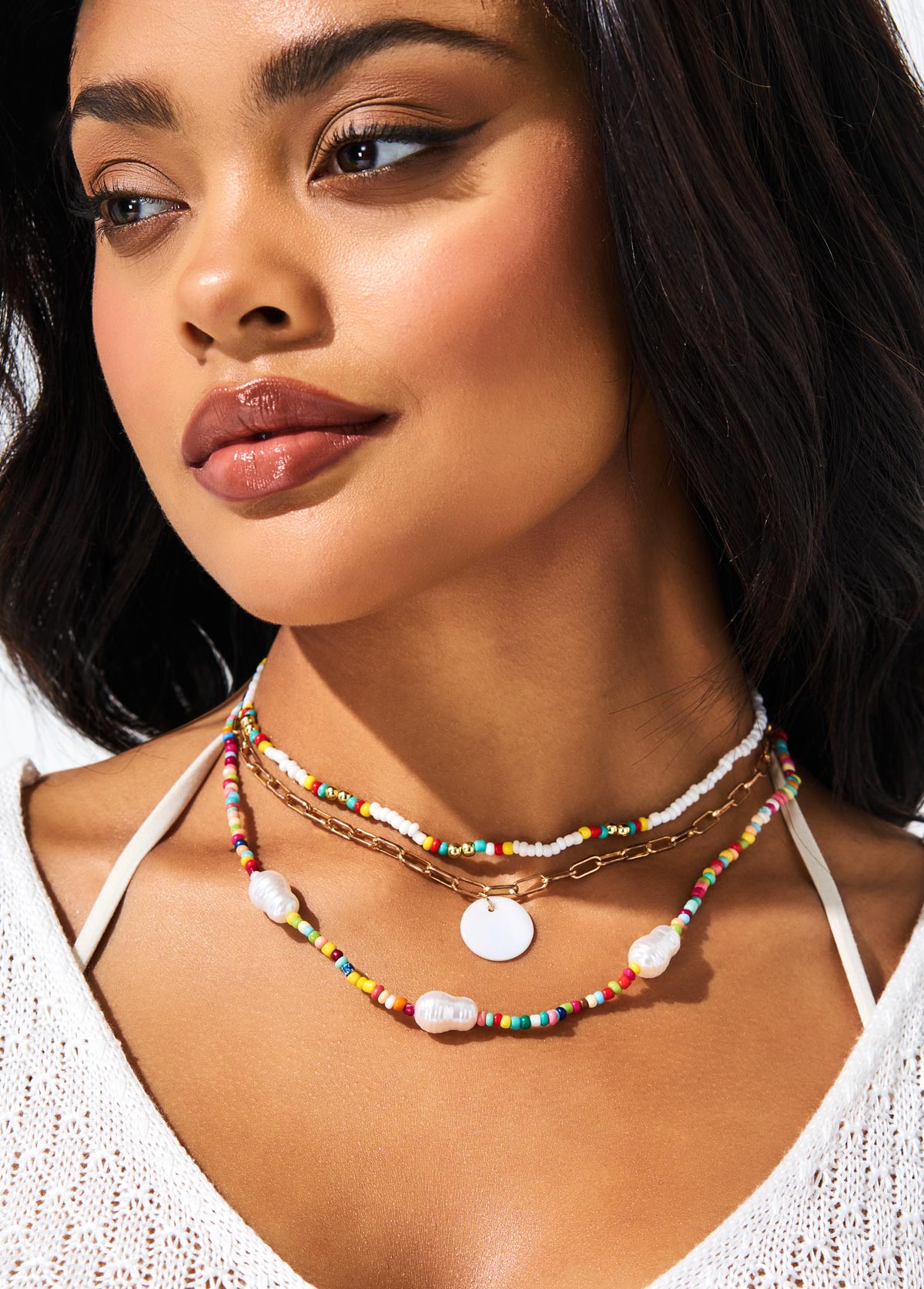 Bohemia Rainbow Color Beads Pearl Necklace Set