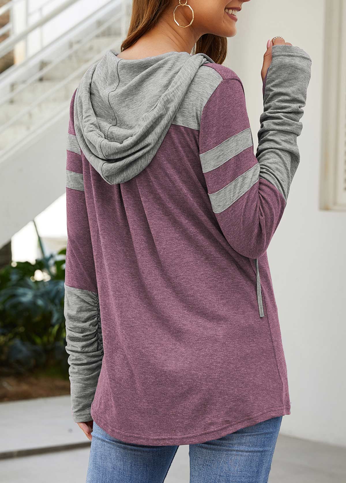 Kangaroo Pocket Dusty Pink Hooded Collar T Shirt USD 12.98