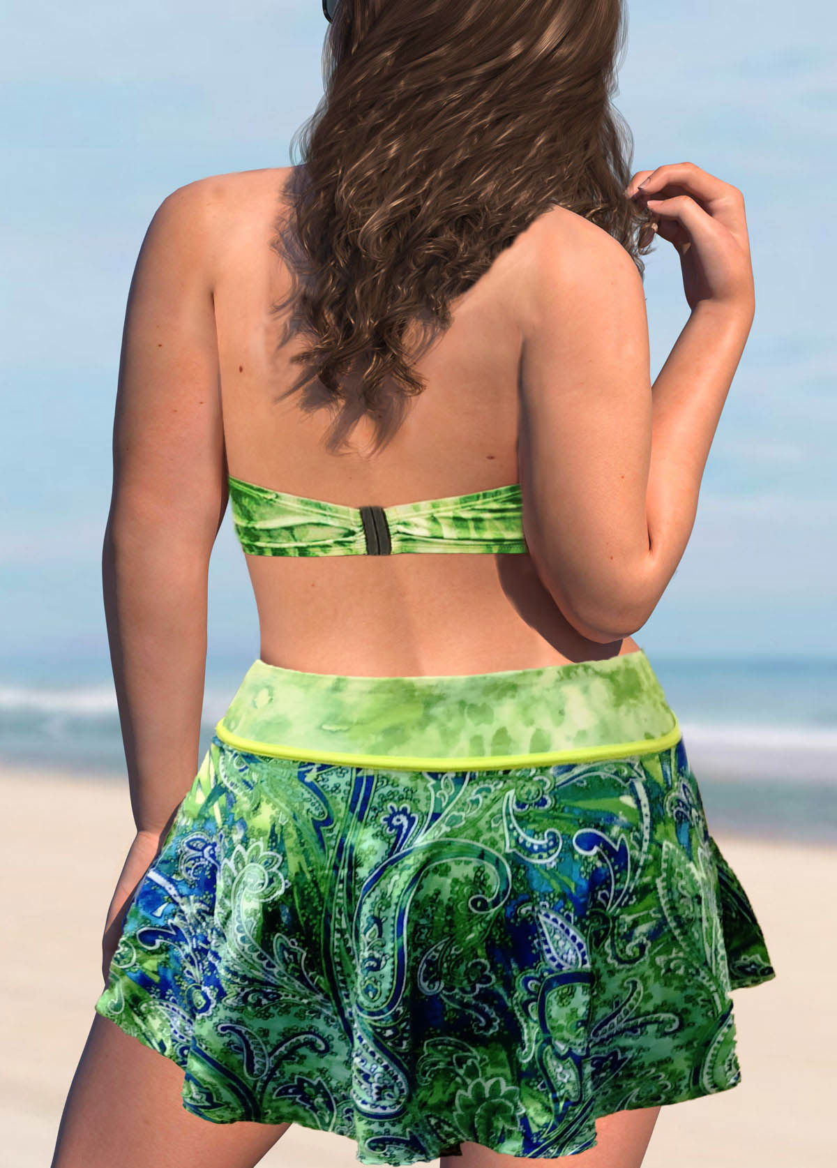 Plus Size Paisley Print Green High Waisted Bikini Set