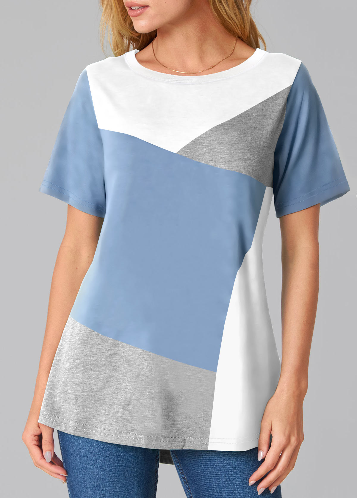 Contrast Grey Marl Round Neck T Shirt | modlily.com - USD 25.98