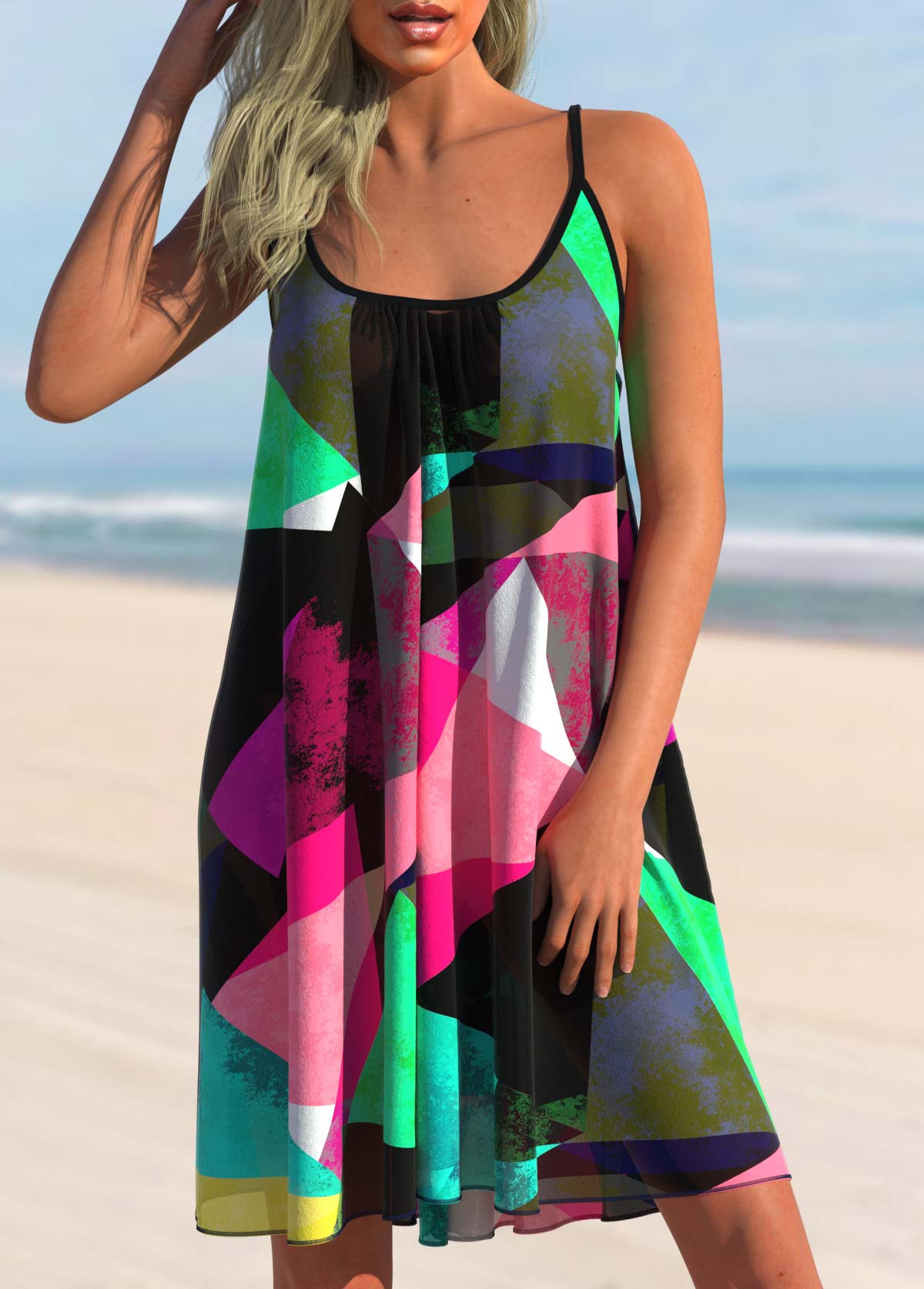 Geometric Print Multi Color Cover Up Dress