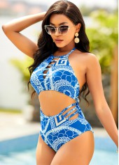 Geometric Print High Waisted Halter Bikini Set | thumb picture 