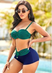Mid Waist Striped Drawstring Detail Bikini Set | thumb picture 