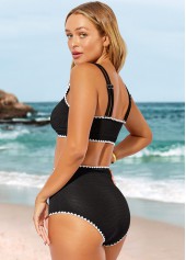 High Waisted Decorative Button Black Bikini Set | thumb picture 