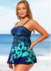 Floral Print Wide Strap Cyan Swimdress and Panty | thumb picture 
