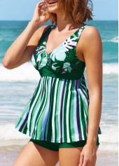 Dark Green Striped Wide Strap Tankini Set | thumb picture 