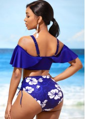 Flounce Floral Print Royal Blue Mid Waist Bikini Set | thumb picture 