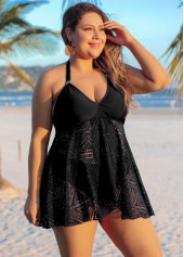 Plus Size Lace Stitching Black Swimdress Top-No Bottom | picture 6
