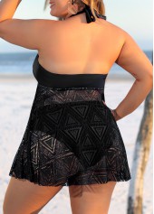 Plus Size Lace Stitching Black Swimdress Top-No Bottom | picture 2