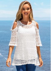 Cold Shoulder Woven Fabric T Shirt and White Tank Top | thumb picture 