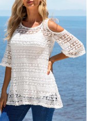 Cold Shoulder Woven Fabric T Shirt and White Tank Top | thumb picture 