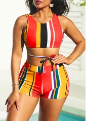 High Waisted Stripe Print Multi Color Bikini Set