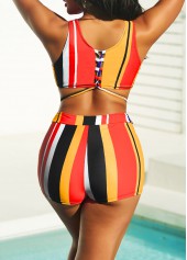 High Waisted Stripe Print Multi Color Bikini Set | thumb picture 