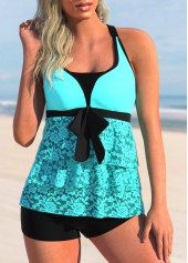 Lace Stitching Layered Hem Cyan Tankini Top-No Bottom | picture 1