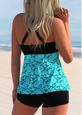 Lace Stitching Layered Hem Cyan Tankini Top-No Bottom | picture 2