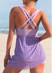 Lace Stitching Light Purple Swimdress and Shorts | thumb picture 