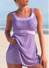 Lace Stitching Light Purple Swimdress and Shorts